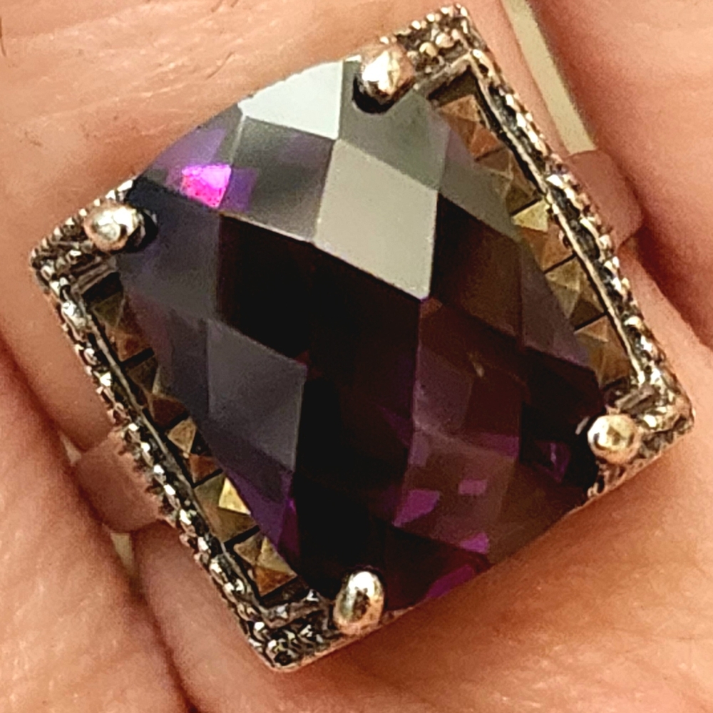 Amethyst Square Cut Ring With Silver Accents - image 1